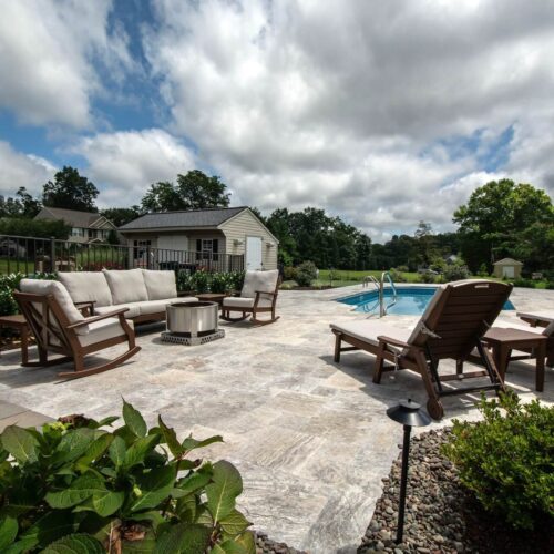 Hardscaping around pool by Spayd's